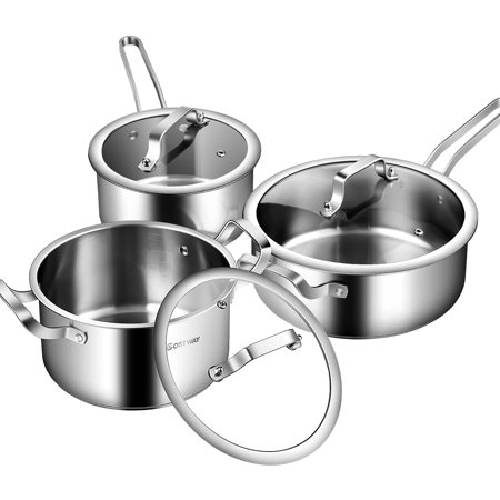 Costway 6 Piece Stainless Steel Cookware Set Nonstick Pot And Pans w/ Glass Lids Silver