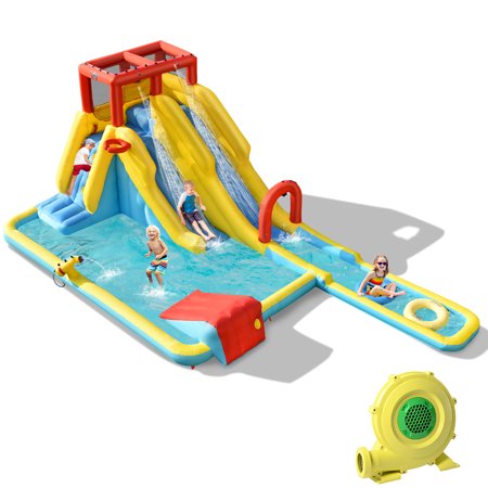 Costway 7 in 1 Inflatable Dual Slide Water Park Climbing Bouncer W/ 950W Blower