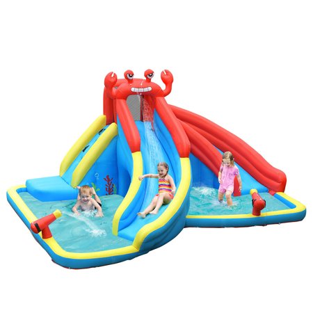 Costway Inflatable Water Slide Crab Dual Slide Bounce House Splash Pool Without Blower