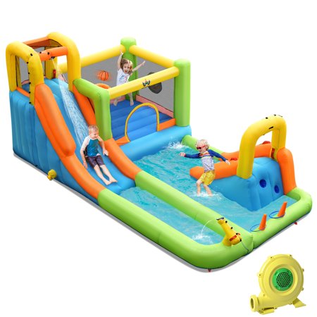 Costway Inflatable Water Slide Park Bounce House Climbing Wall W/ 950W Blower