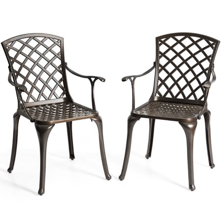 Costway Outdoor Cast Aluminum Arm Dining Chairs Set of 2 Patio Bistro Chairs