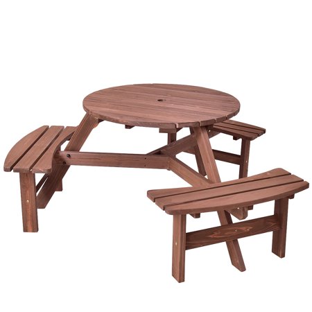 Costway Patio 6 Person Outdoor Wood Picnic Table Beer Bench Set Pub Dining Seat Garden