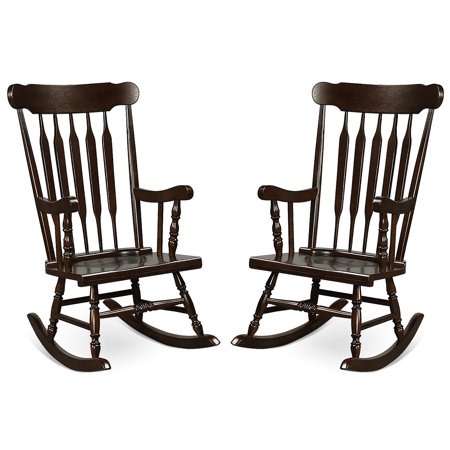 Costway Set of 2 Wood Rocking Chair Glossy Finish Coffe