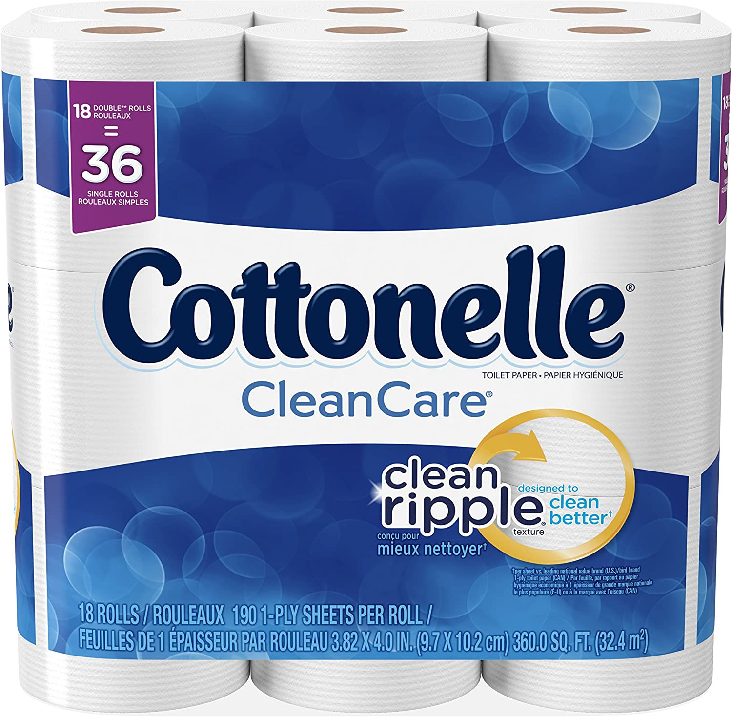 Cottonelle Cleancare Toilet Paper, 18 Double Rolls, Strong Bath Tissue