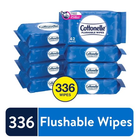 Cottonelle Flushable Wet Wipes, 8 Resealable Packs of 42 Wipes, 336 Total Wipes