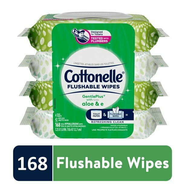 Cottonelle Flushable Wet Wipes with Aloe & Vitamin E 4 Flip-Top Packs168 total