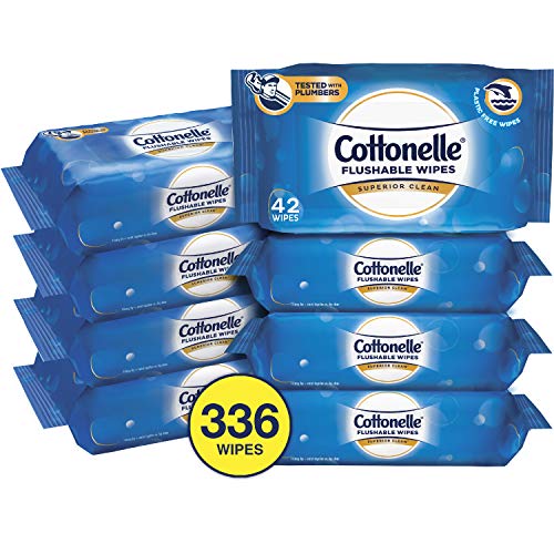Cottonelle FreshCare Flushable Wipes, 336 Flushable Wet Wipes (Eight 42-Count Resealable Soft Packs) (Packaging May Vary), Lightly Scented