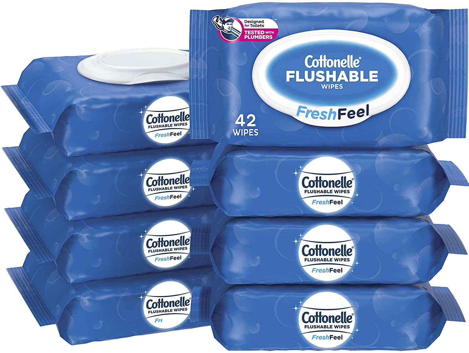 Cottonelle FreshFeel Flushable Wet Wipes for Adults and Kids, 8 Flip-Top Pack