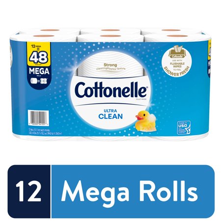 Cottonelle Ultra Clean Toilet Paper, 12 Mega Rolls
