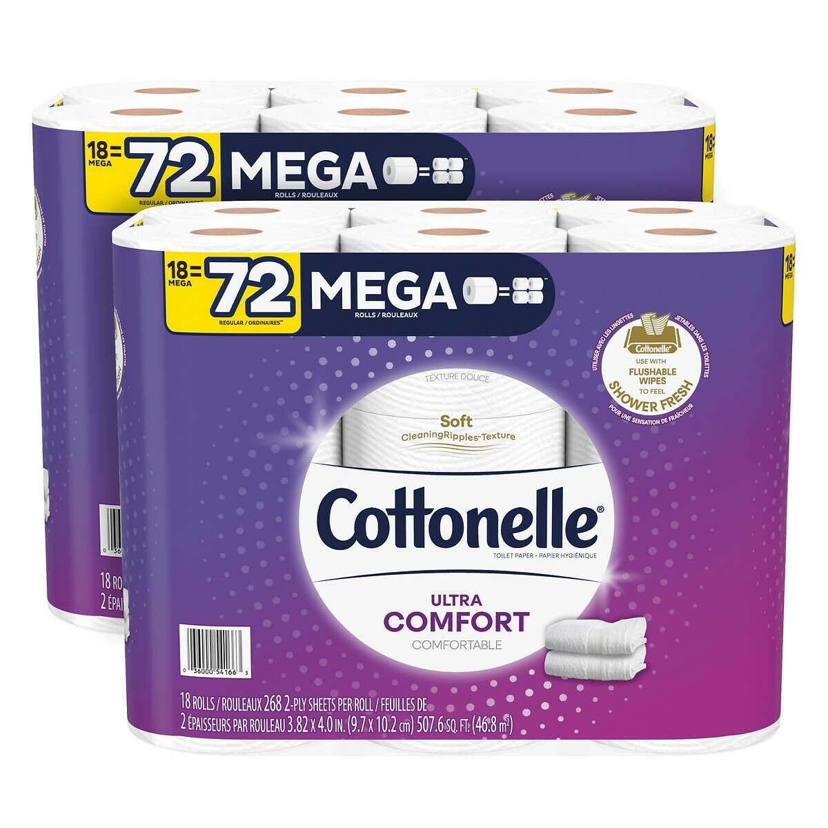 Cottonelle Ultra Comfort Bath Tissue, 2-Ply, 268 Sheets, 36 MEGA Rolls