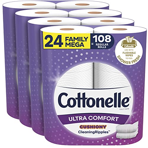 Cottonelle Ultra Comfort Toilet Paper with Cushiony CleaningRipples Texture, 24 Family Mega Rolls (24 Family Mega Rolls = 108 regular rolls) (4 Packs of 6 Rolls) 325 Sheets per Roll On Sale At Amazon.com