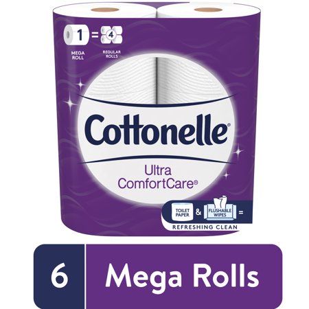 Cottonelle Ultra ComfortCare Toilet Paper, 6 Mega Rolls = 24 Regular Rolls