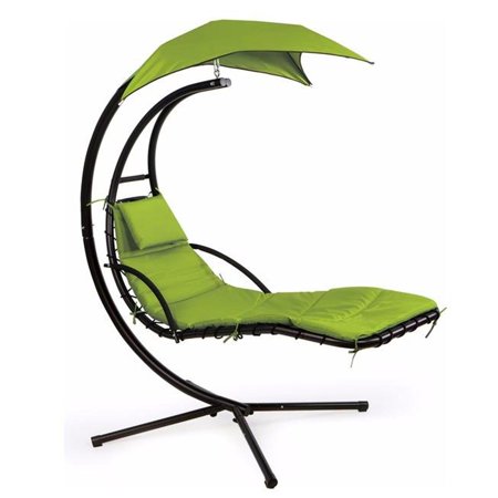 CozyBox Hanging Curved Chaise Lounge Hammock Chair Swing Lounger with Cushion for Backyard, Patio w/ Pillow, Canopy, Steel Stand