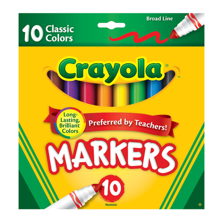 Crayola Broad Line Art Markers, Assorted Colors, Child, 10 Count