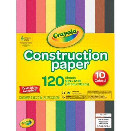 Crayola Construction Colored Paper in 10 Assorted Colors, 120 Pieces, Child