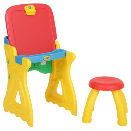 Crayola Play 'N Fold 2-in-1 Art Studio Easel Desk With Stool & Storage Color Yellow & Red & Blue, Drawing Boards