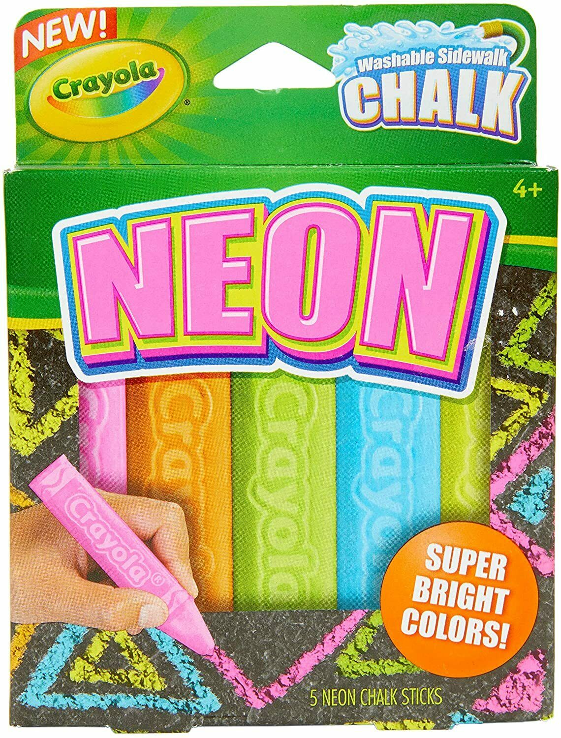 Crayola Washable Neon Sidewalk Chalk, 5 Anti-Roll Chalk Sticks, Outdoor Toy