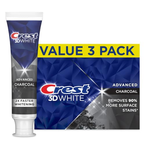 Crest 3D White Advanced Charcoal Teeth Whitening Toothpaste With Fluoride, 3.3 Oz, Pack Of 3
