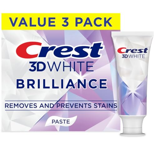 Crest 3D White Brilliance Bright Mint Teeth Whitening Toothpaste, 4.3 Oz Pack Of 3, 100% More Surface Stain Removal, 24 Hour Active Stain Prevention, Whiter Teeth In 3 Days