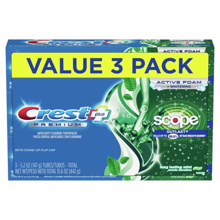Crest Premium Plus Scope Outlast Toothpaste, Mint, 5.2 oz, 3 Pack