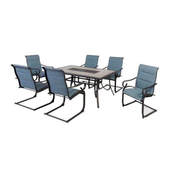 Crestridge 7-Piece Steel Padded Sling Outdoor Patio Dining Set in Conley Denim on Sale At The Home Depot