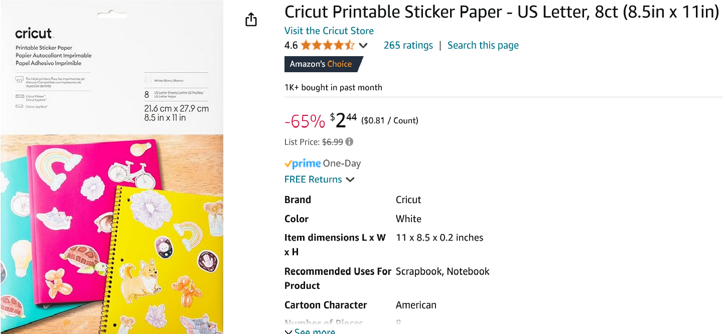 Cricut Printable Sticker Paper 8-Count ONLY $2.44 (Reg. $7) On Amazon!