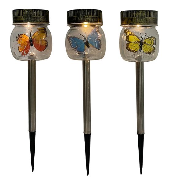 Crosslight Solar Butterfly Decorative Mason Jar Pathway Lights 3-piece Set
