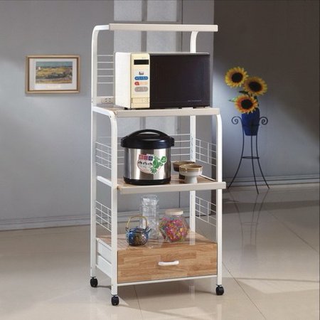 Crown Mark Microwave Kitchen Cart with Casters, White