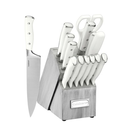Cuisinart C77WTR-15PG Triple Rivet Collection 15-Piece Cutlery Block Set, White/Grey