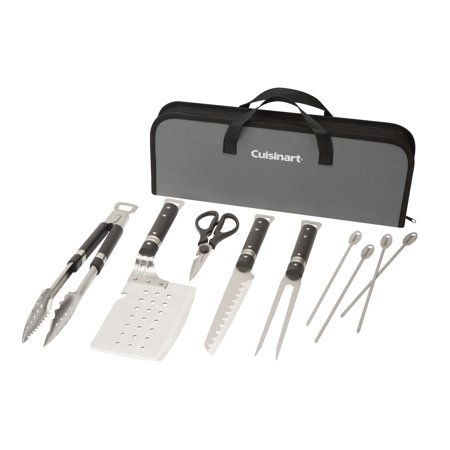 Cuisinart Chefs Classic 10 Piece Stainless Steel Grill Set - Spatula, Tongs, Fork, Knife, Shears, And 4 Skewers.