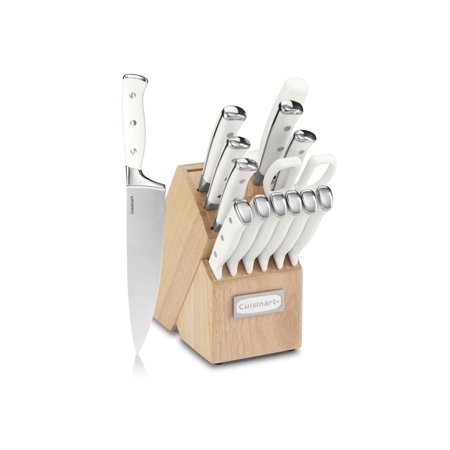Cuisinart Classic Forged Triple Rivet 15-Piece Cutlery Set with Block, White and Stainless