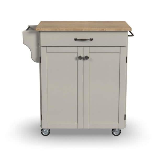 Cuisine Cart White Kitchen Cart with Oak Wood Top on Sale At The Home Depot