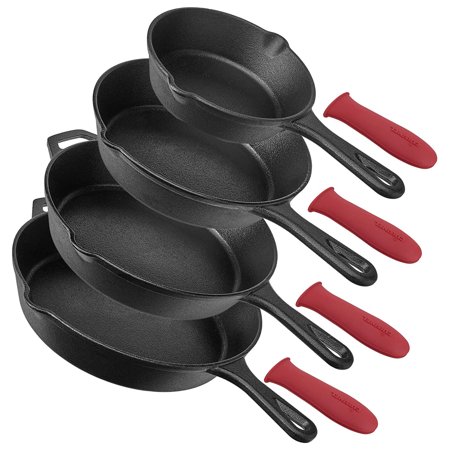 Cuisinel Versatile Pre-Seasoned Cast Iron Skillet 4 Multi-Sized Cooking Pan Set