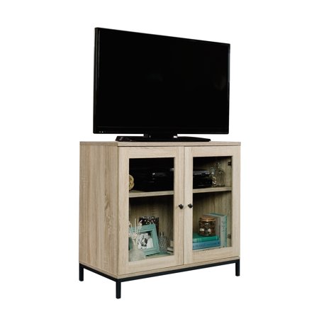 Curiod 2-Door Glass-Fronted Wooden Display Cabinet or TV Stand, Charter Oak Finish