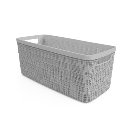 Curver Jute Basket Half Medium, Resin Plastic Storage Bin, Cool Grey, 4 Pack