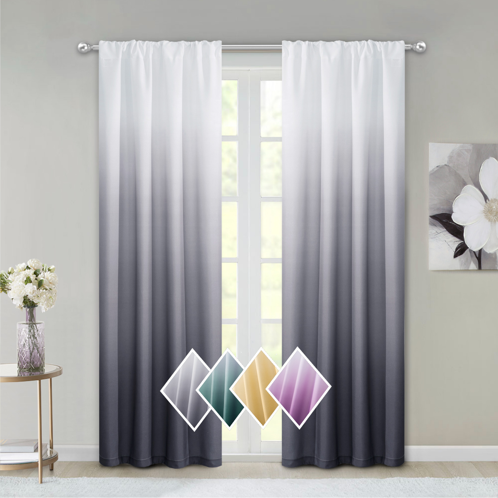Dainty Home Ombre Gradient Woven Shades Rod Pocket 80x84 Window Panel Pair