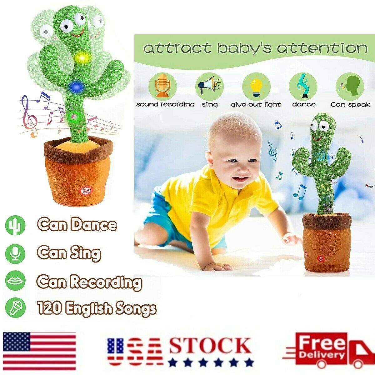 Dancing Cactus Singing Twisting Electric Shake with the Songs Plush Toy (B)