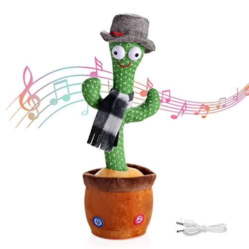 Dancing Cactus Toy, Usb Charging, Singing 120Pcs Songs, Talking, Record &Amp; Repeating What You Say Electric Cactus With Lighting, Cactus Baby Toy For Birthday Gift Home Decoration (A-Hat Style)