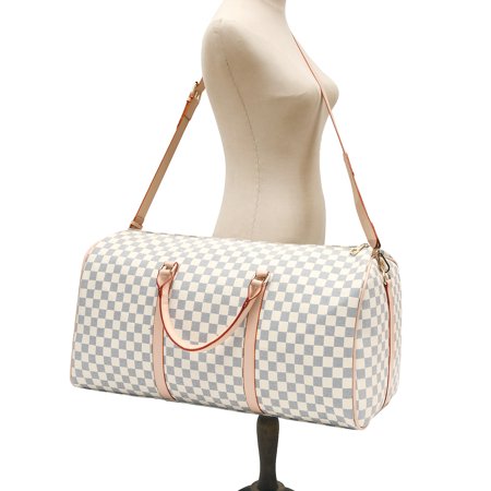 Dashing Gaza Checkered Travel PU Leather Oversized Weekender Duffel Bag Overnight Handbag Gym Bag for Large
