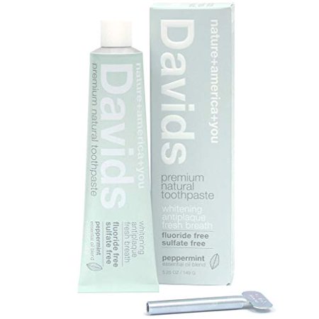 Davids Natural Toothpaste, Whitening, Antiplaque, Fluoride Free, SLS Free, Peppermint, 5.25 OZ Metal Tube, Tube Roller Included