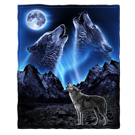Dawhud Direct Wolves Howling Moon Super Soft Plush Fleece Throw Blanket