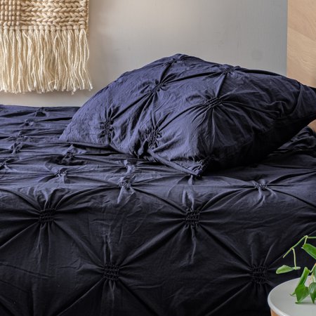 DAWN 2-Piece Comforter Set in Pleated Washed Navy, Twin/Twin XL Size. Durable & Easy Care