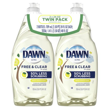 Dawn Free & Clear Dishwashing Liquid Dish Soap, Lemon Essence, 24 fl oz (Pack of 2)