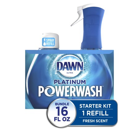 Dawn Platinum Powerwash Dish Spray, Dish Soap, Fresh Scent Bundle, 1 Starter-Kit (16oz) + 1 Refill (16oz ea)