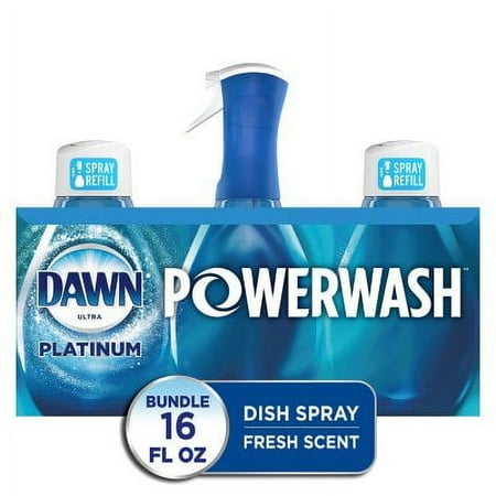 Dawn Platinum Powerwash Dish Spray, Dish Soap, Fresh Scent Bundle, 1 spray (16 oz.) plus 2 refills (16 oz. ea.)