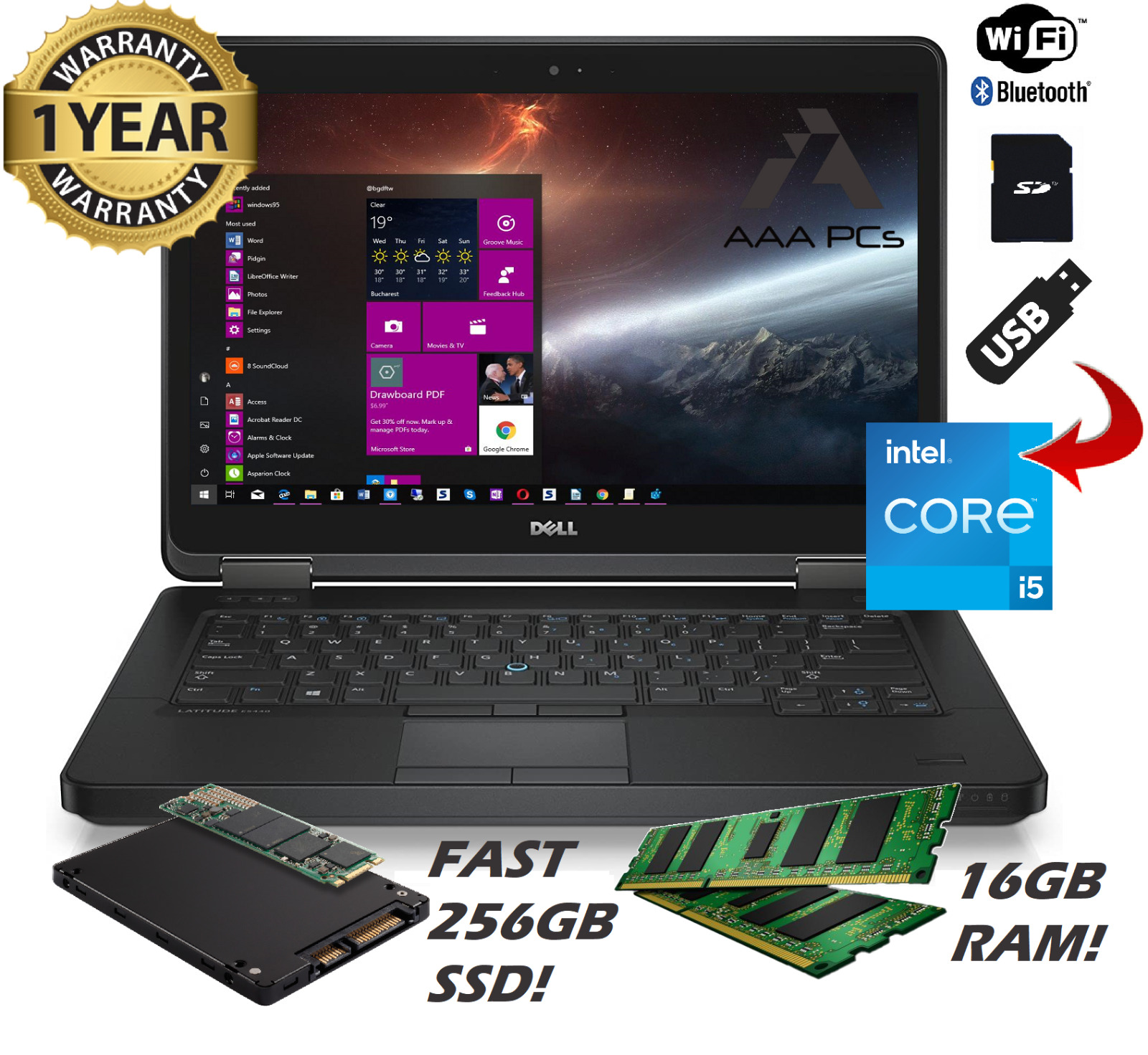 Dell Latitude Business Light Gaming Laptop Win 10 Intel Core i5 16GB RAM 256 SSD