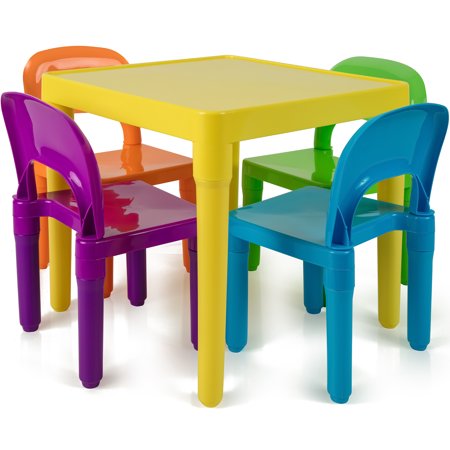 Den Haven Kids Table and Chairs Play Set Colorful Child Toy Activity Desk for Toddler Sturdy Plastic