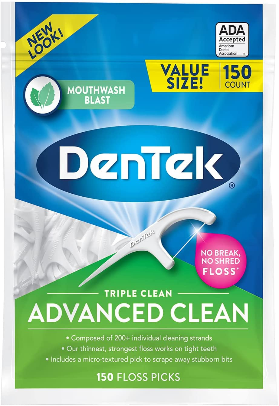 Dentek Triple Clean Advanced Clean Floss Picks, No Break & No Shred Floss, 150 C