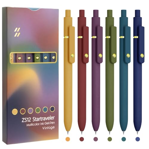 Uixjodo Colorful Pens, 6 Pcs Colored Pens Fine Point Smooth Writing Pen, 0.5Mm Colored Ink Gel Pen For Journaling Note Taking Writing, Office School Supplies Gifts For Women (6 Pcs Gold Vintage)