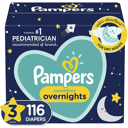 Diapers Size 3, 116 Count - Pampers Swaddlers Overnights Disposable Baby Diapers, Enormous Pack (Packaging May Vary)